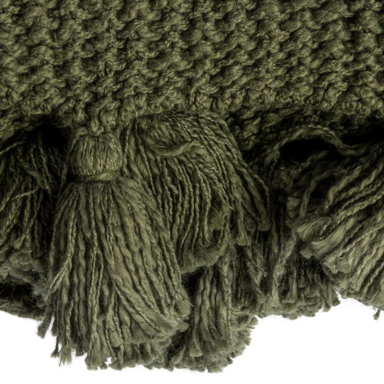 Cotton Knit Throw w/ Tassels, Olive Green - Image 4