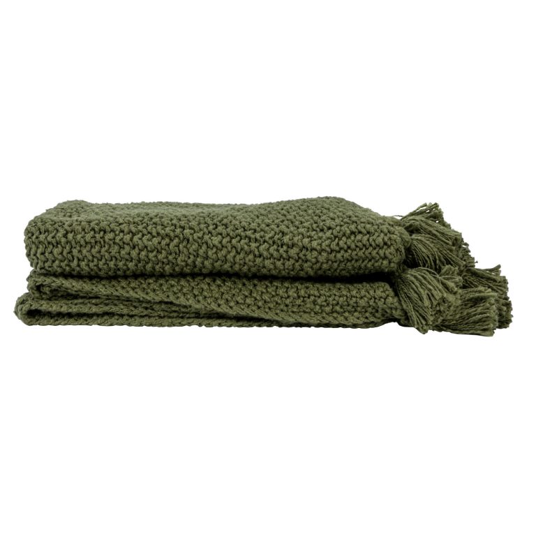 Cotton Knit Throw w/ Tassels, Olive Green - Image 3