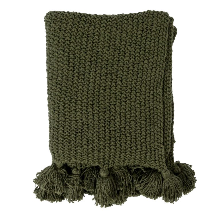 Cotton Knit Throw w/ Tassels, Olive Green - Image 2