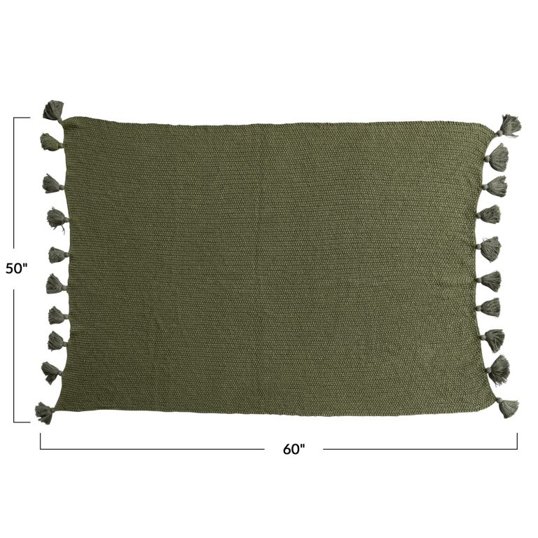 Cotton Knit Throw w/ Tassels, Olive Green - Image 8