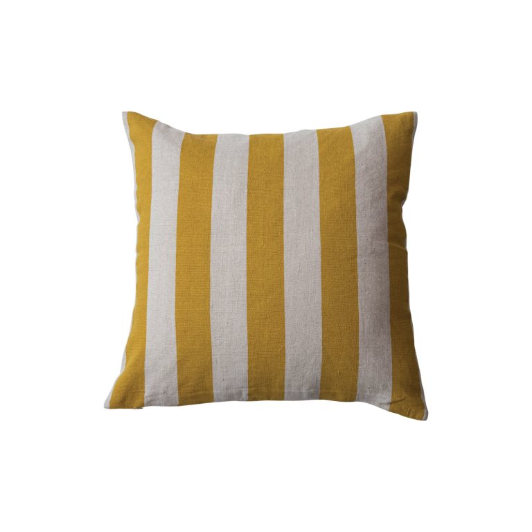 Square Cotton & Linen Printed Pillow With Stripes