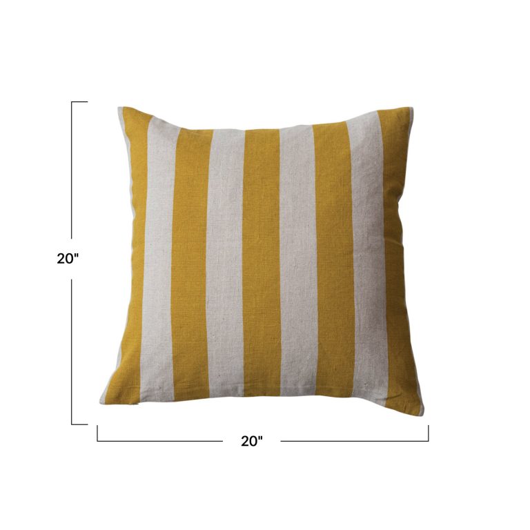 Square Cotton & Linen Printed Pillow With Stripes - Image 5