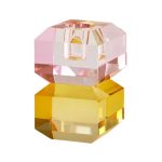 Crystal Glass Candle Holder Pink & Yellow