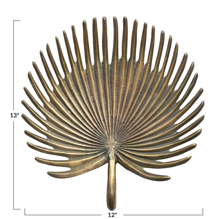 Decorative Cast Aluminum Palm Frond Tray, Antique Brass Finish - Image 3