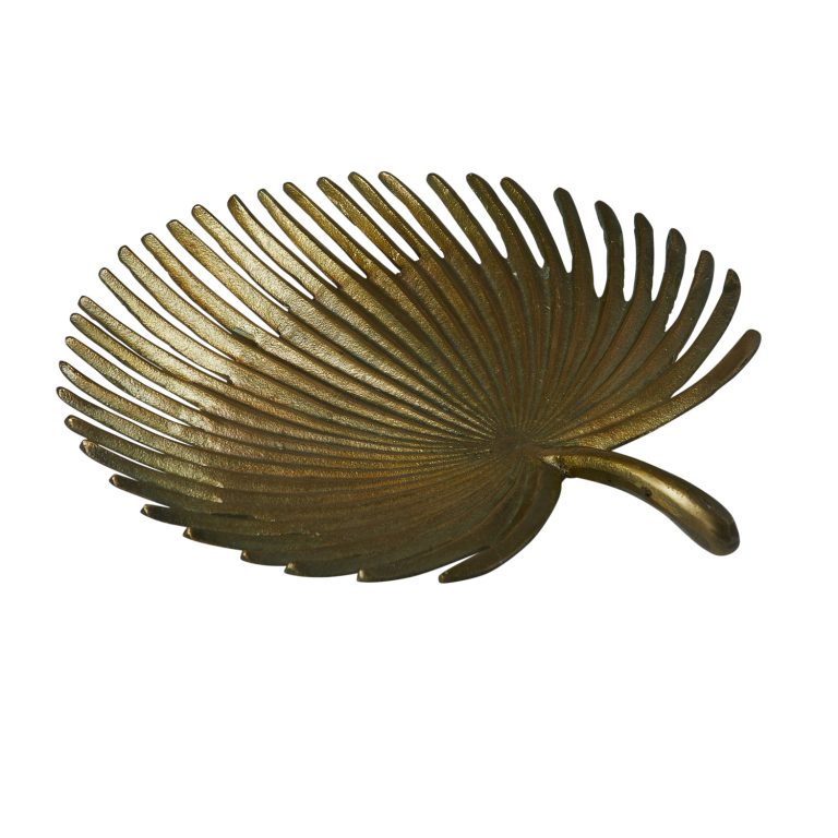 Decorative Cast Aluminum Palm Frond Tray, Antique Brass Finish - Image 2