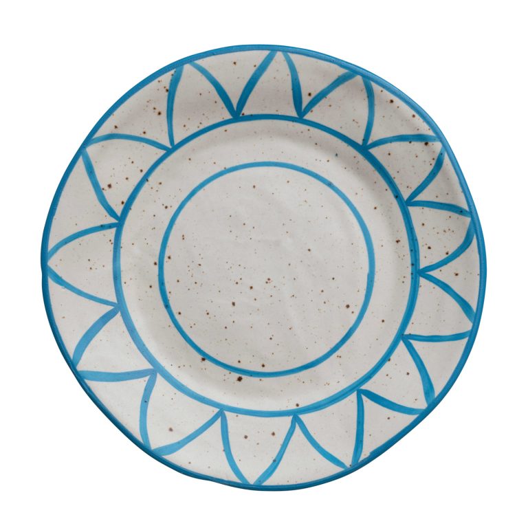 Hand-Painted Stoneware Plate w/ Design, Blue & Cream Color Speckled - Image 2