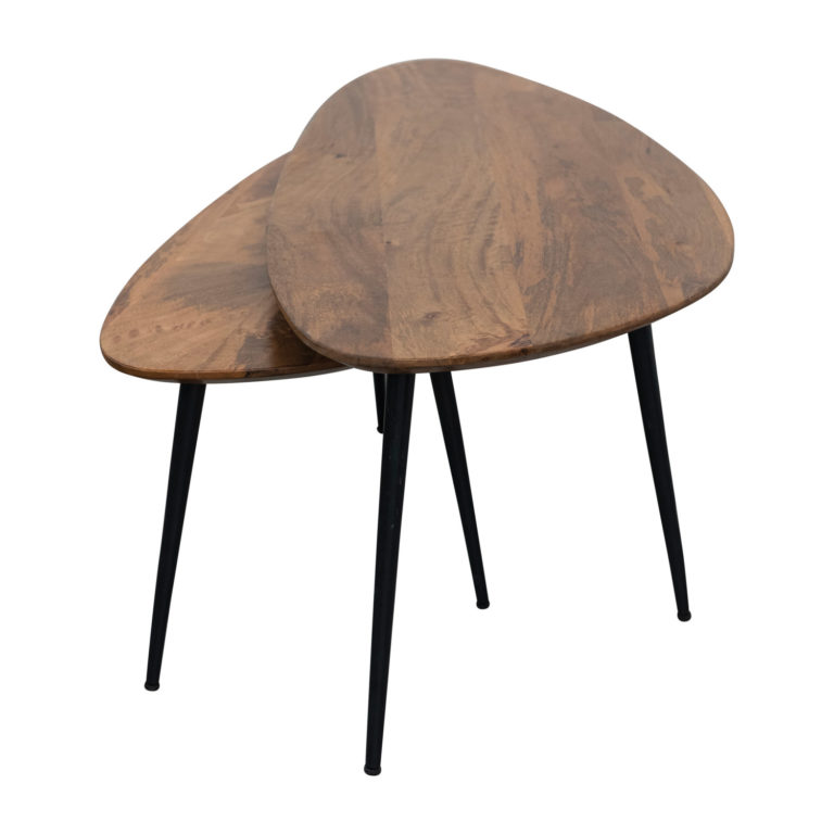 Set of 2 Mango Wood & Metal Organic Shaped Nesting Tables - Image 7