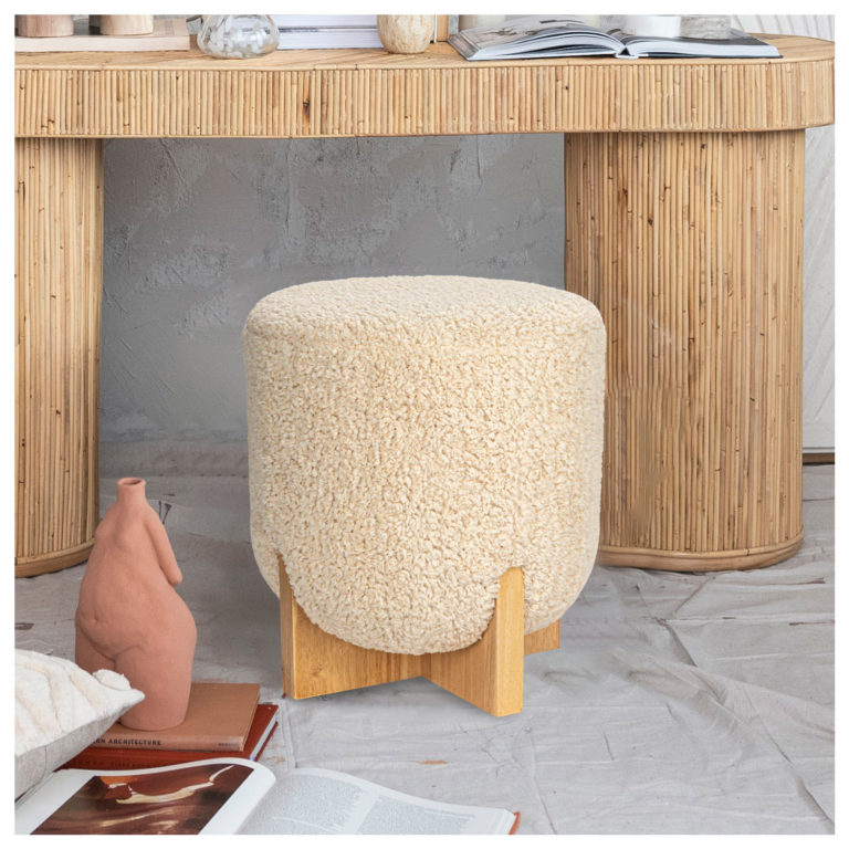 Bouclé Fabric Upholstered Ottoman - Image 8