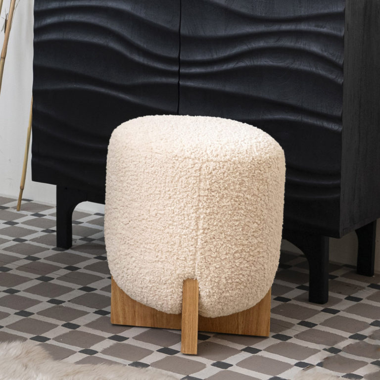 Bouclé Fabric Upholstered Ottoman - Image 7