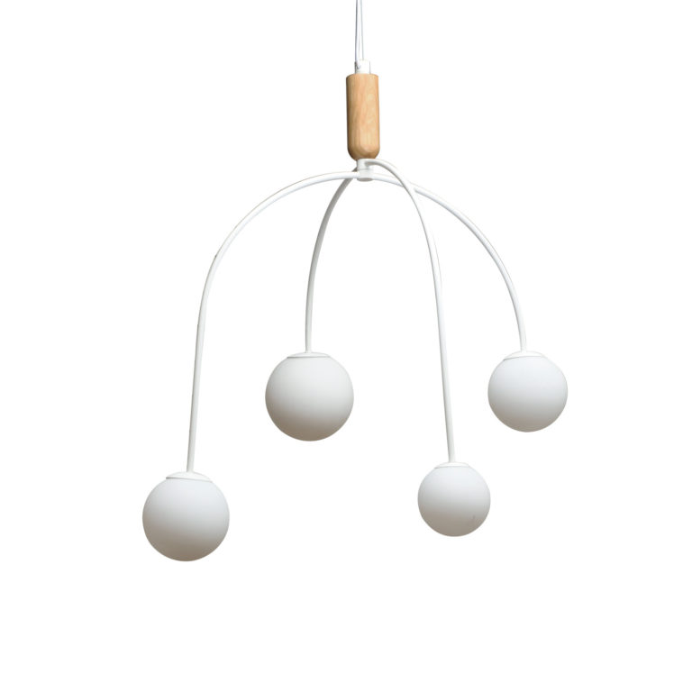 Peggy Frosted Glass, Metal & Rubberwood Pendant Lamp