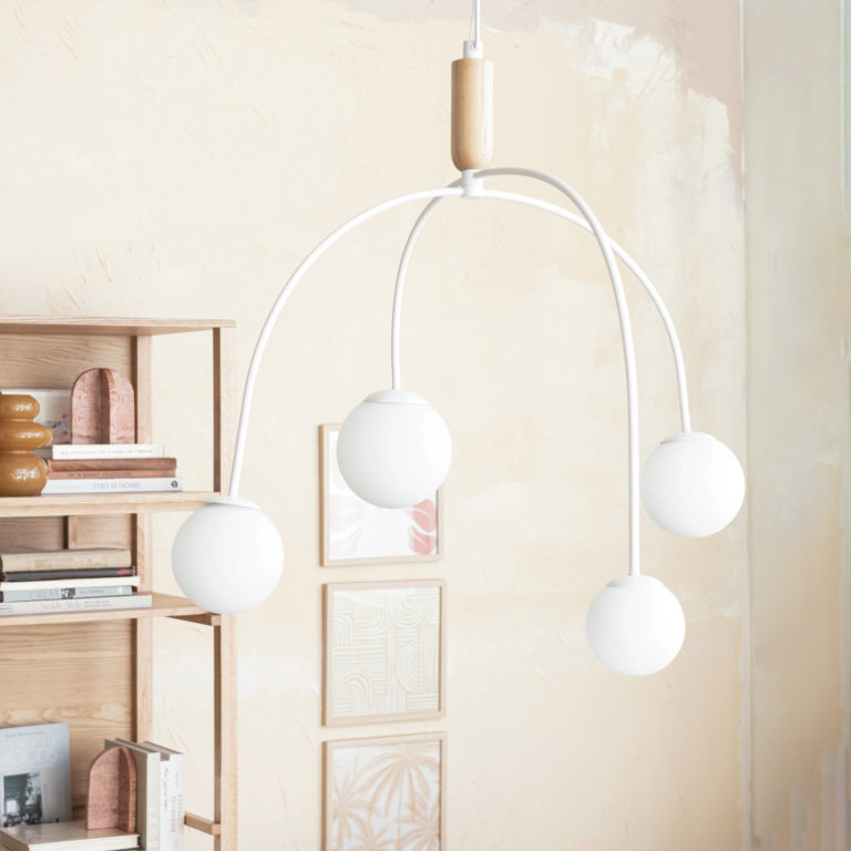 Peggy Frosted Glass, Metal & Rubberwood Pendant Lamp - Image 4