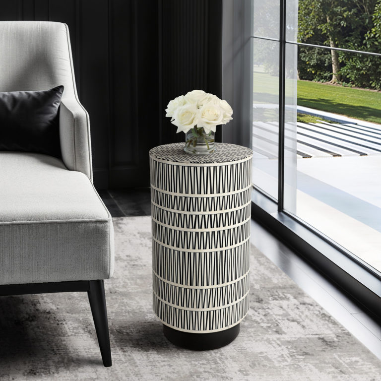 23" GOBIEL BLACK & WHITE COCKTAIL 2 RESIN TABLE - Image 6