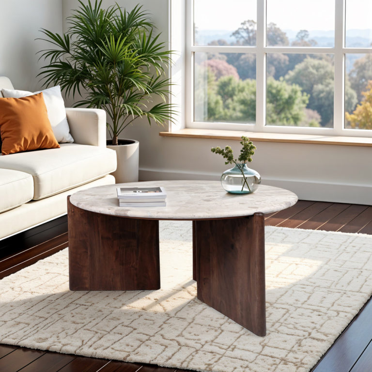 SOMERSET MARBLE AND W OOD COFFEE TABLE - Image 2