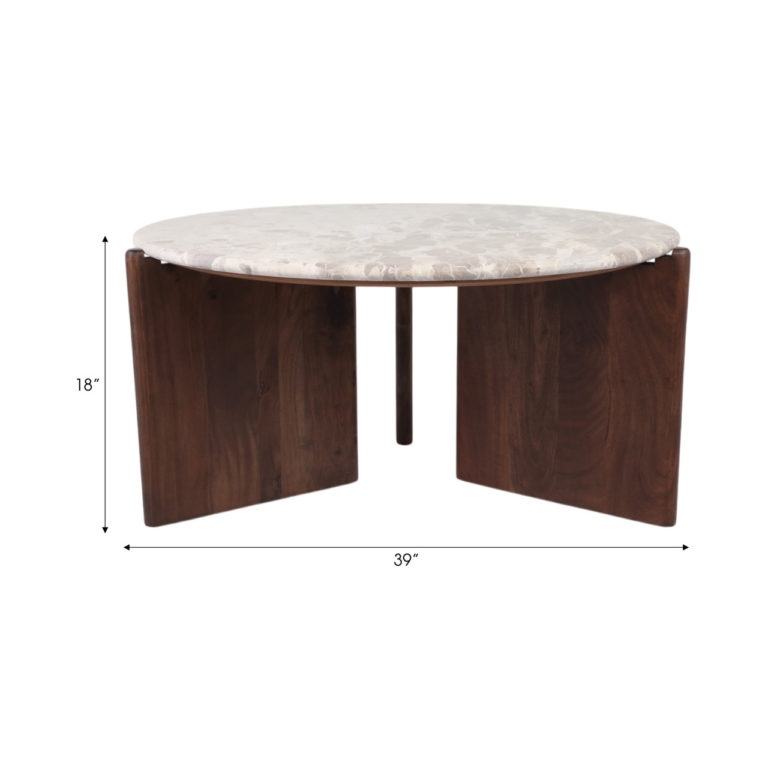 SOMERSET MARBLE AND W OOD COFFEE TABLE - Image 4