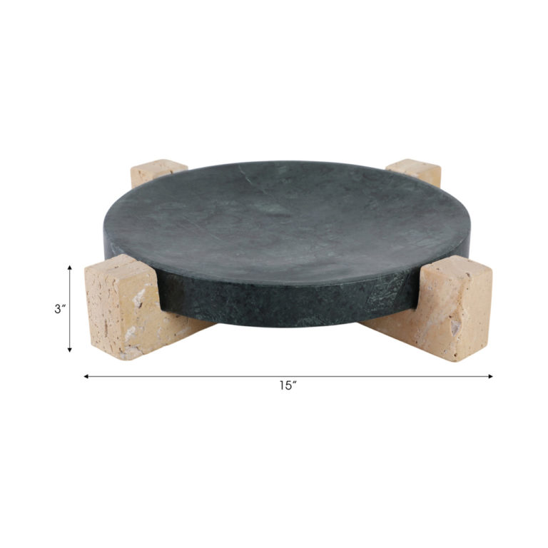 ARCHER LARGE GREEN MARBLE AND TRAVERTINE TRAY - Image 5