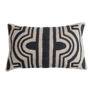 Cotton Slub Lumbar Pillow with Embroidered Tribal Design