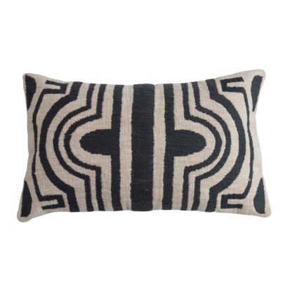 Cotton Slub Lumbar Pillow with Embroidered Tribal Design