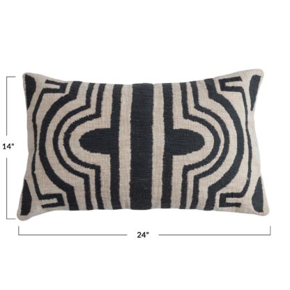 Cotton Slub Lumbar Pillow with Embroidered Tribal Design - Image 2
